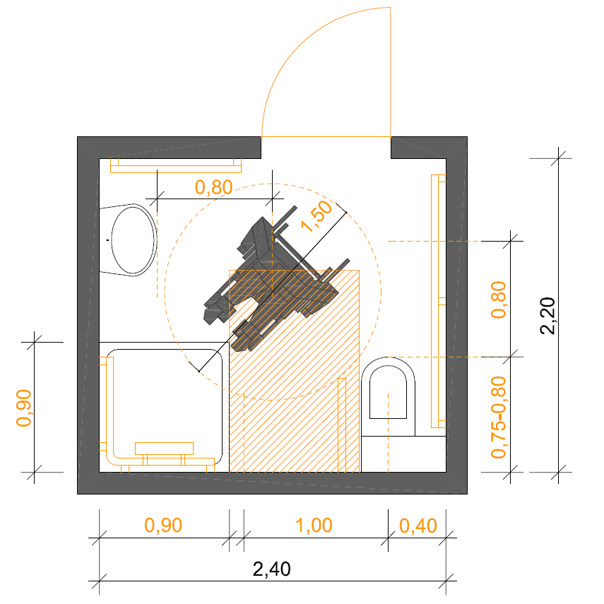 Sketch of a floor-level shower